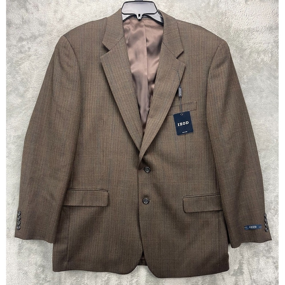 NWT Izod Men's Blazer 44R Brown Herringbone 100% Wool